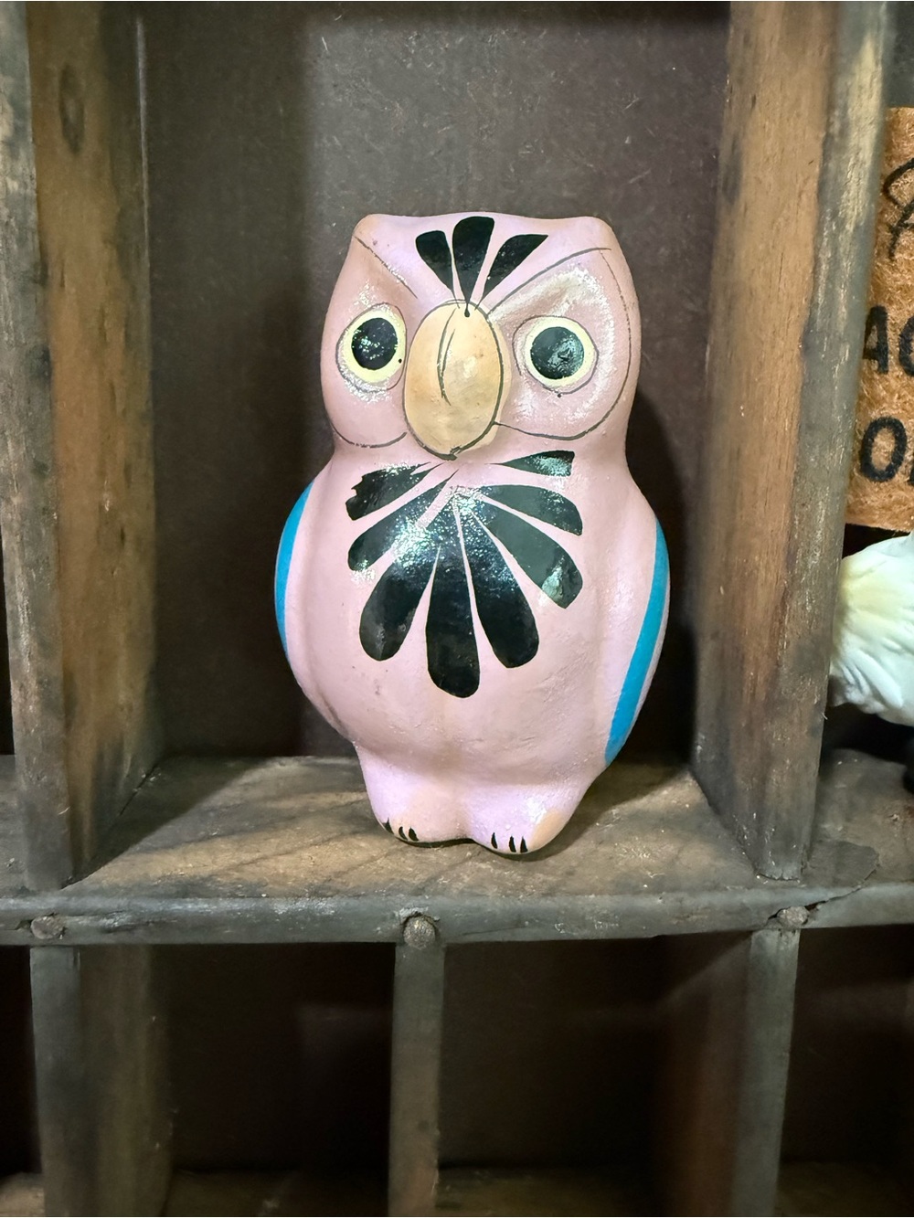 Vintage Miniature Hand-Painted Pink Ceramic Owl Figurine